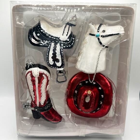 DEPARTMENT 56 Mini Glass Hand Blown Ornament Set of 4 WESTERN Character Themed - Picture 1 of 9